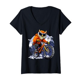 Womens Bike Owls V-Neck T-Shirt
