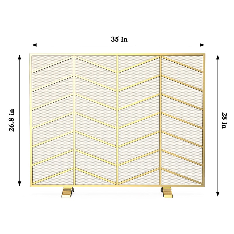 Fire Beauty Single Panel Handcrafted Wrought Iron Mesh Chevron Fireplace