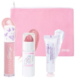 Petite ‘n Pretty Shine & Sparkle Beauty Makeup Set for Kids, Tweens & Teens – Lip Gloss, Glow Up Stick, Iridescent Glitter in Pink Canvas Bag – Safe, Non-Toxic, Mess-Free Makeup Gift