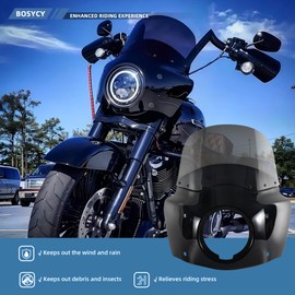 BOSYCY Motorcycle Fairing Windshield Kit, 5.75" Headlight Fairing 11" Smoked Motorbike Windscreen 35-41mm Forks Fit For Harley Iron 883 Sportster 1100 1200