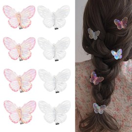 Mini Butterfly Hair Clips for Girls Pink White Hair Barrette Cute Small Butterfly Clips 10PCS Glitter Hair Pin for Cosplay Party Prom Y2K Hair Accessories for Women Teen Girls
