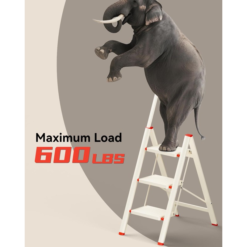 ASPERALD Step Ladder with Single-Handrail,Foldable Step Stool with Anti-Slip Wide