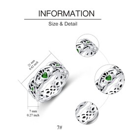 Seiyang Claddagh Ring for Women Sterling Silver Claddagh Birthstone Ring Irish band (Emerald, 8)