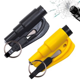 JUGUTA Pack of 2 Emergency Key Fobs for Car Escape, Car Safety Keyring, Seat Belt Cutter, Emergency Hammer, 3 in 1 Seat Belt Cutter and Window Breaker