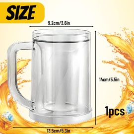 Dellyy Double-Walled Drinking Cup with Handle, 14.7 cm Height, Insulated Drinking Cup for Cold Drinks, Plastics