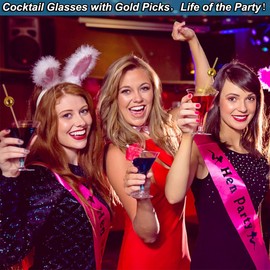 200pcs Cocktail Picks+54 Plastic Martini Glasses Disposable Martini Glasses for Parties, 7 Oz Disposable Cocktail Glass with Party Toothpicks for Appetizers,Plastic Martinis Cups for Margarita