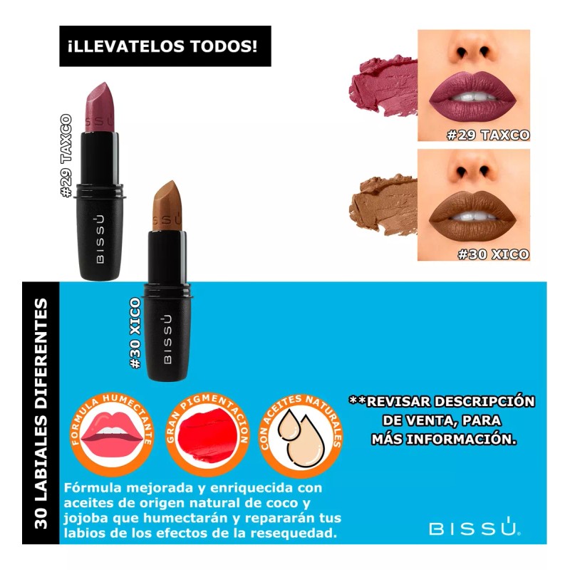 Bissú Kit Pack 30 Labiales Bissu Humectantes Completos Set