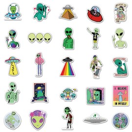 50Pcs UFO Stickers, Alien Stickers for Water Bottle and Laptop - UFO Party Favors & Decorations, Waterproof Vinyl Decals, Space and Fun Stickers (ET)