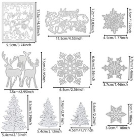Sweetfamily 10 Pieces Christmas Tree Snowflake Cutting Dies Christmas Metal Stencils for DIY Scrapbook Card Making Supplies