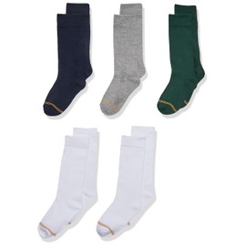 Gold Toe Girls' Little Knee High Socks, 5 Pairs, Navy, White, Grey Heather, Hunter Green, Small (Shoe Size: 3-8.5)