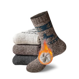 3PMerino Wool Socks Mens, Super Thick Thermal Warm Winter Hiking Boot Socks, Soft Crew Socks Cozy Socks for Cold Weather-3 Pairs (Black,Gray,Coffee)