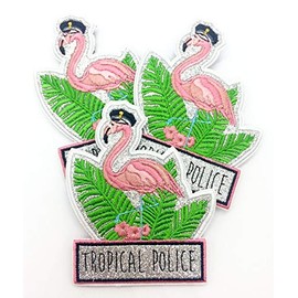 Polizeimemesshop Tropcial Police Fun Textile Patch - Flamingo - Police - Fun Patch - Velcro Patch