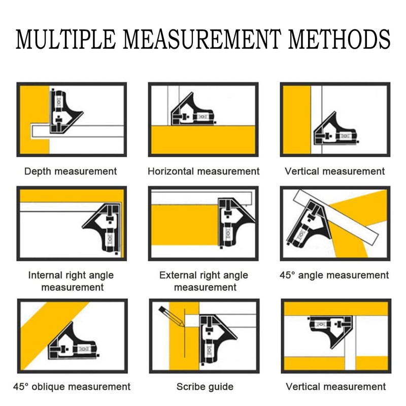 2-Piece Set Square Tool, Incl 11.81inch/300mm Combination Square With Spirit