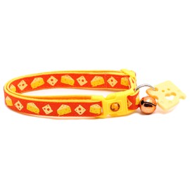 Cheese Cat Collar with Charm & Bell | Safety Breakaway Collar | Adjustable Large Size or Kitten Collar (Large(10lbs & Up), Orange)