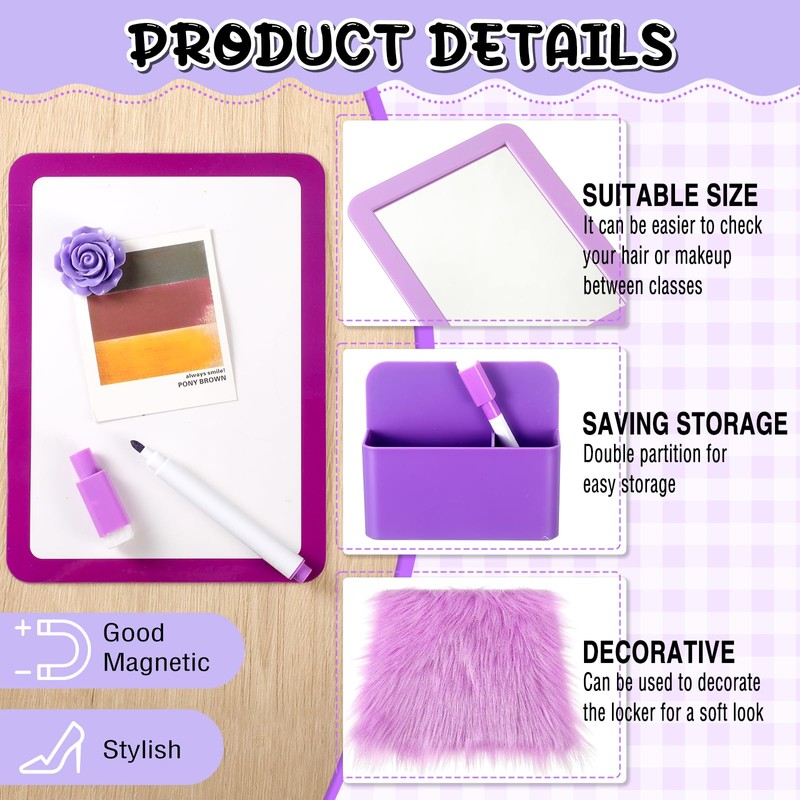 Wonderjune 12 Pcs Locker Accessories Kit Magnetic Mirror Whiteboard Pen