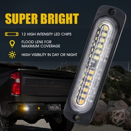 Xprite White Amber 12 LED Emergency Strobe Lights Kit Surface Flush Mount Side Marker Grill Grille Hazard Warning Flashing Light Head for Off-Road Vehicles ATV Trucks Cars - 8PCS