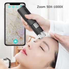ciciglow Wireless Digital Microscope, Handheld Microscope, WiFi USB Port, 50x to 1000x Magnification, Microscope with Stand, 8 LEDs, Adjustable Brightness, for Mobile Phones