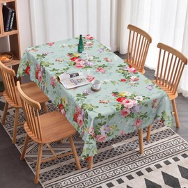 AOFOTO 54x108 Inch Rose Floral Tablecloths Watercolor Sage Green Flowers Blossom Leaves Rectangle Table Cloth Vintage Retro Garden Plants Decorative Washable Table Cover for Kitchen Dining Camping