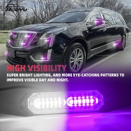 BooYu Purple/White LED Surface Mount Emergency Strobe Flashing Lights for Funeral Escort Trucks/Vehicles/Car/Van, Ultra Slim Sync Feature Hazard Warning Beacon Grille Light Bar (8 Pcs)