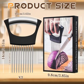 Demarsen 2 Pieces Onion Cutter Holder Stainless Steel Onion Holder for Cutting Black Improved Vegetable Cutting Aid Tool Cutting Aid for Meat Onions Potatoes Tomatoes