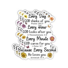 (3Pcs) Every Day God Thinks of You Because Every Second He Loves You Sticker Inspirational Christian Jesus Bible Verse Vinyl Decals for Tumbler Laptop Water Bottles Books Phone - Size 3x2.6 Inches