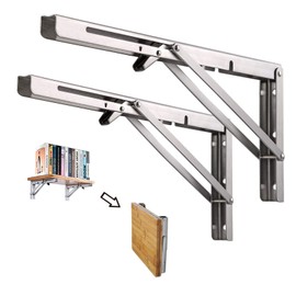 DOMI PRO 2pcs 350mm Folding Wall Shelf, Garage Shelf Support Frame, Stainless Steel Folding Support Bracket for Workbench, 136KG Load-bearing (without wooden board)