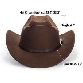 Classic Felt-Western-Cowboy-Cowgirl-Hats for Women-Men Fedora-Jazz-Hat with Belt(Lagre) Coffee