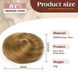 isheeny Human Hair Bun Straight Fake Hair Extension with Drawstring Updo & Donut Chignon Design Honey Brown for Women Girls Ladies
