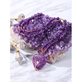 Top Plaza Amethyst Healing Crystal Necklace for Women Tree of Life Wired Love Heart Natural Gemstone Pendant Necklace Purple Jewelry Gifts for Mom, Small, Stone, Amethyst, ATPUS30788
