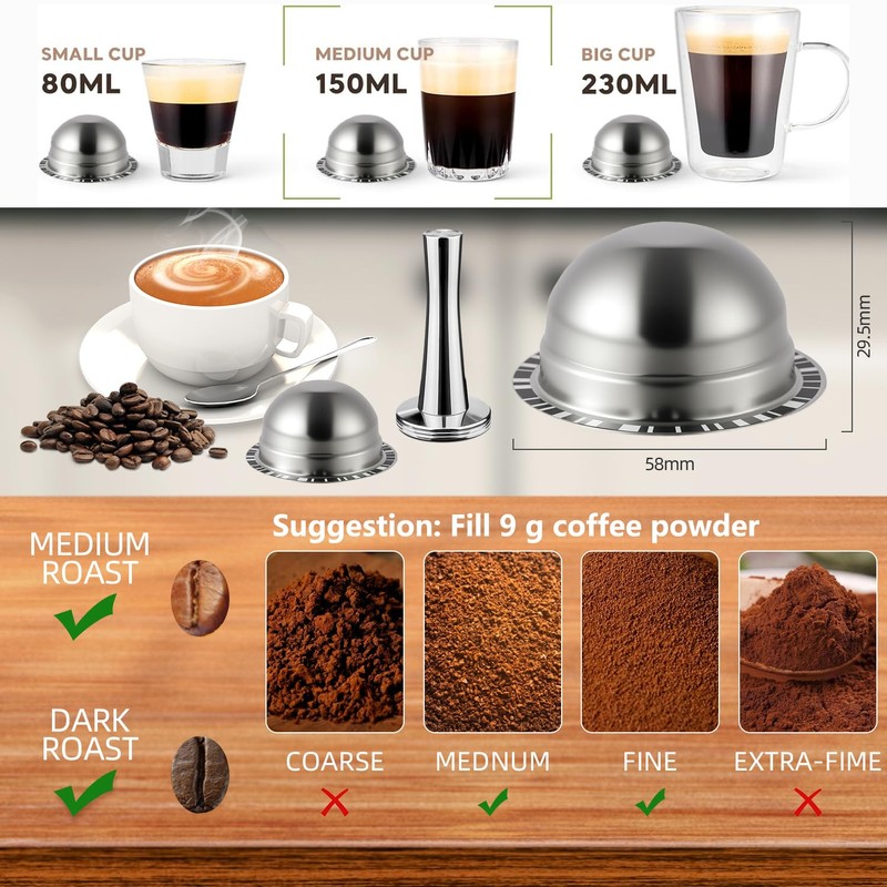Stainless Steel Reusable Coffee Pods for Nespr*sso V-rtuo - Refillable