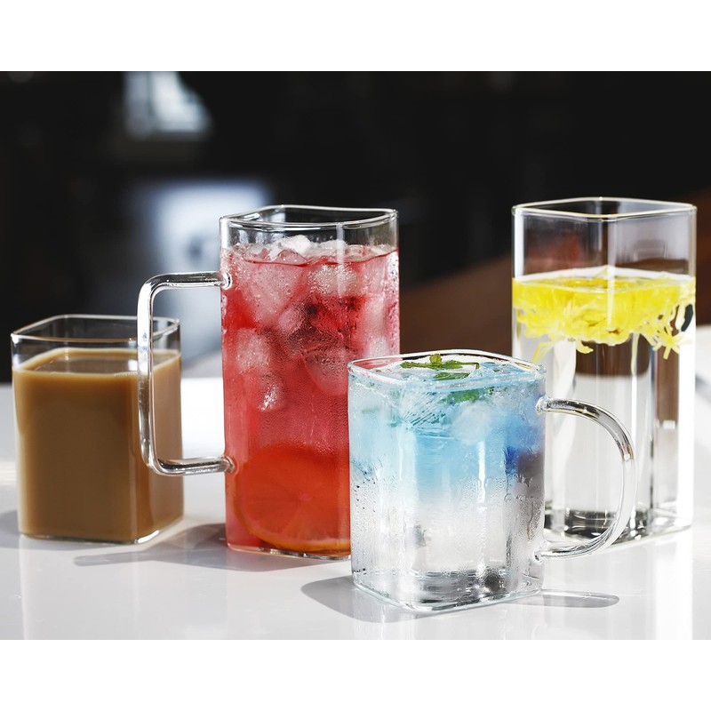 LUXU Drinking Glasses 13 oz With Handle,Set of 4 Thin