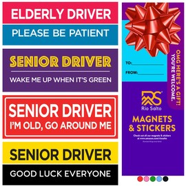 Rio Salto Funny Elderly Driver Magnet Senior Driver Magnet for Car Old People Gag Gift Please Be Patient Car Sign Magnetic Bumper Sticker Prank for Adults Women Men New Bad Driver Joke