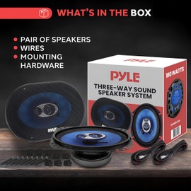 Pyle 6.5" Three-Way Sound Speaker System-180 W RMS/360W Power Handling w/4 Ohm Impedance and 3/4'' Piezo Tweeter for Car Component Stereo,Round Shaped Pro Full Range Triaxial Loud Audio -PL63BL,Blue