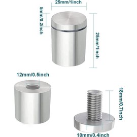 Emapoy Stainless Steel Standoff Screws, 20Pcs 1 x 1 Inch Wall Standoff Sign Holders Screws, Mounting Glass Hardware for Hanging Acrylic Picture Frame, Advertising Screws Kit (20Pcs 1 x 1)