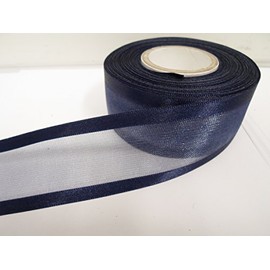 2 metres x 40mm Edged Organza Ribbon Navy Dark Blue Double Sided Satin Edge Sheer 40 mm 4cm