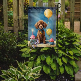 Caroline's Treasures Chocolate Toy Poodle Happy Birthday Garden Flag Mailbox Flag Decorative Yard Flag Banner Outside Patio Artwork Yard Flower Beds, Garden Size, Multicolor