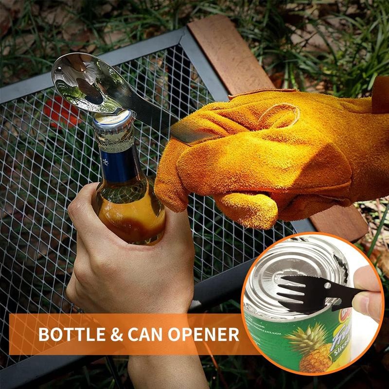 5-in-1 Tactical Spork, Stainless Steel Spoon, Fork, Knife, Bottle &