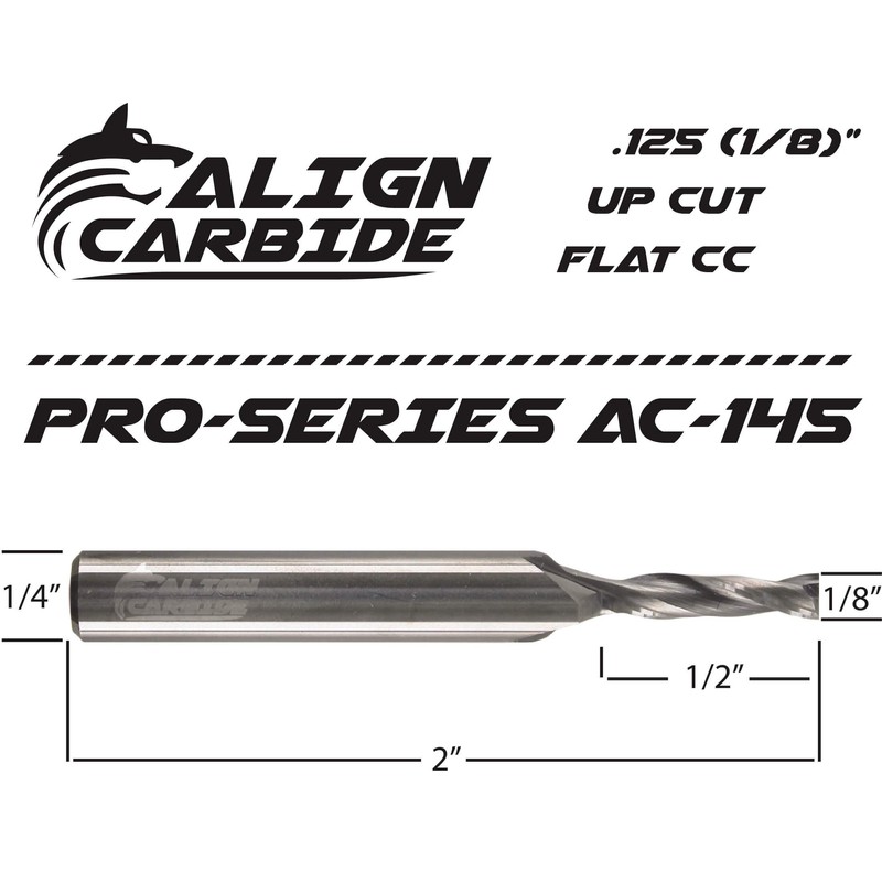 Align Carbide, UP Cut Router Bit, 1/8 Inch Cutting Diameter,