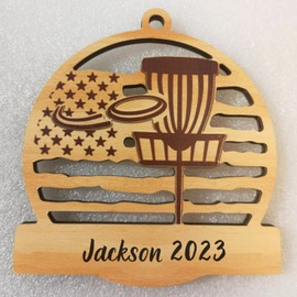 Disc Golf Ornament, Disc Golf Christmas Ornament, Basket Throw Frisbee Xmas Home Decorative Hanging Ornament for Fans, Players, Xmas Tree Decor Pendants Christmas Decoration Wood 3.5''