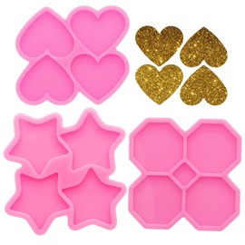 3Pcs Resin Molds Set, Star Heart Octagon Shape 4-Cavity Resin Molds 1.7 inch Silicone Molds for Resin, Badge Reel Mold, Epoxy Resin Casting Molds, Silicone Mould for DIY Jewelry Making