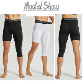 LNFINTDO 2 Pack Men's Single Leg Compression Pants 3/4 Capri Length Athletic Tights for Basketball Gym & Sports Baselayer