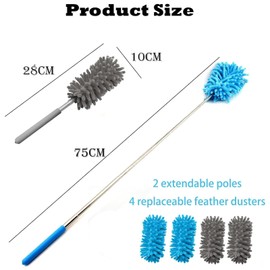 FCSNJH Pack of 4 Washable Duster Long Extendable 75 cm Telescopic Washable Spider Web Remover Telescopic Duster Extendable Cobweb Broom