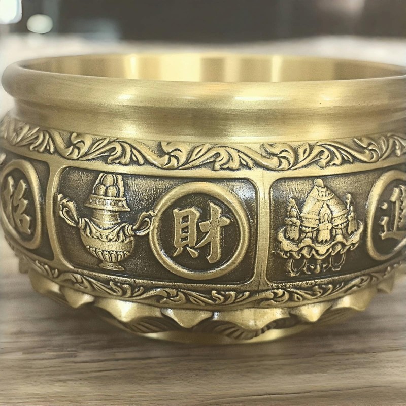 Classic Feng Shui Brass Wealth Bowl - Chinese Money Attraction