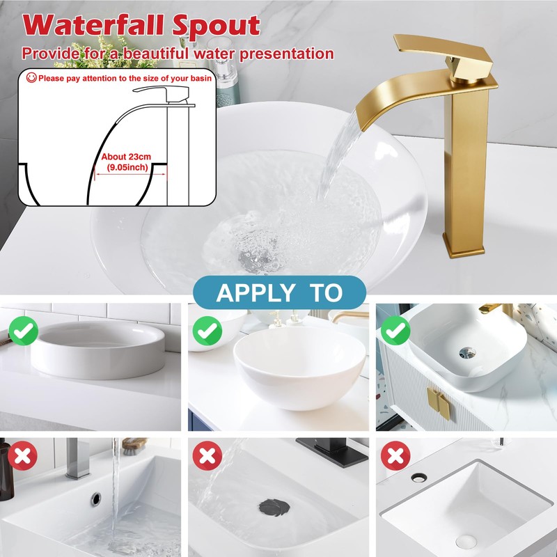 Midanya Vessel Sink Facuet Waterfall Tall Bathroom Faucets Vanity Single