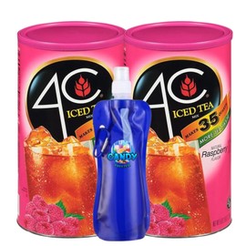 Candy Freezer 4C Iced Tea Raspberry Flavored Powdered Drink Mix | Pack of 2 | 82.6 oz Per Canister - 165.2 oz TOTAL | Includes Candy Freezer Collapsible Drinking Bottle (Raspberry)