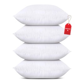 Casafoyer Throw Pillows (Set of 4, White), 18 x 18 Inches Pillows for Sofa, Bed and Couch Decorative Stuffer Pillows, Soft & Fluffy Couch Pillows for Sofa, Bed & Living Room Decor