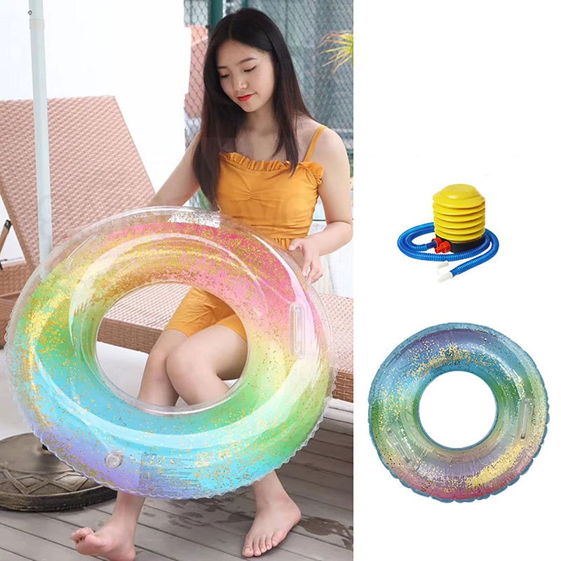 Float Ring, O Shape, Glitter, Rainbow Type, Multi-functional Float, Includes