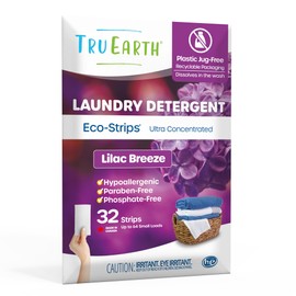 Tru Earth Hypoallergenic, Readily Biodegradable Laundry Detergent Sheets/Eco-Strips for Sensitive Skin, 32 Count (Up to 64 Loads) - Lilac Breeze