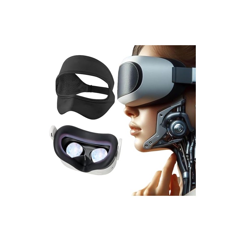 Houdsuem Q3s 用 アクセサリー,Q3s 布製アイマスク & Q3s 用フェイスパッドセット・光漏れ防止・肌に優しいソフトシリコン・防汗・Q3s専用設計・ (ブラック, シリコンケース+布製アイマスク)