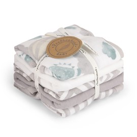 Featherhead™ 5-Pack Muslin Burp Cloths for Baby Boy & Girl - Neutral Large 22" X 11" - Ultra Soft & Extra Absorbent Cotton Terry Backing (Green Balloons)